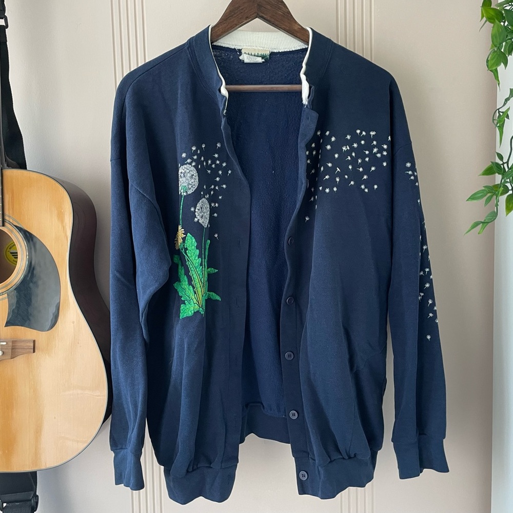 Vintage Coldwater Creek Cardigan Screenprinted Button Sweater Dandelions